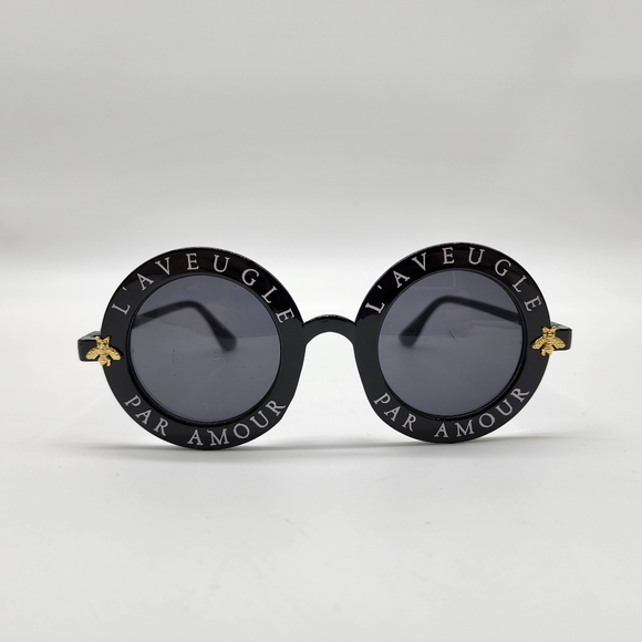 NWOT Black French 'Blind for love' Round Oversized Sunglasses - Picture 5 of 16